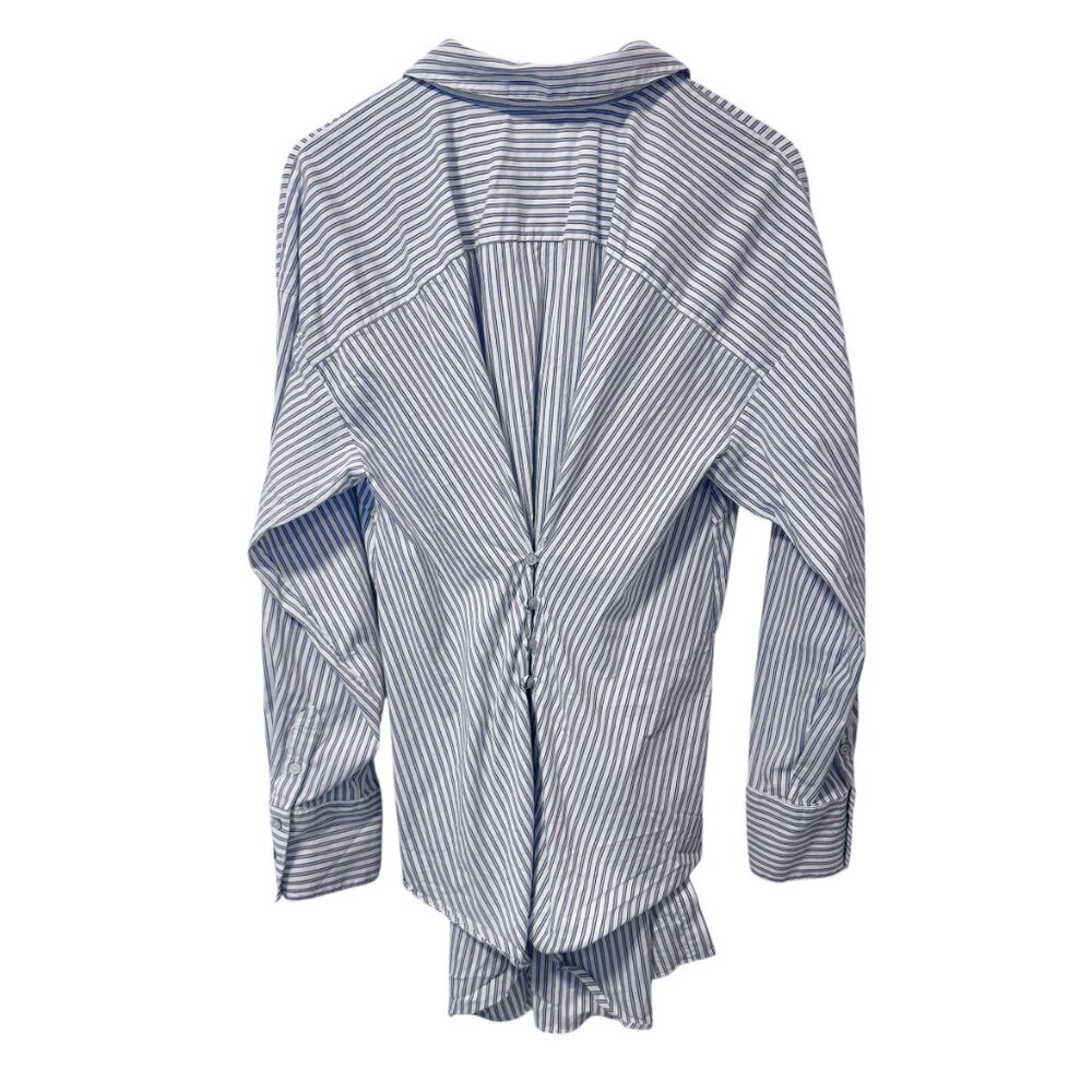 Cinq a Sept Mariezehl Long Sleeve Pinstriped Ruched Poplin Top Women's size M - Picture 6 of 9